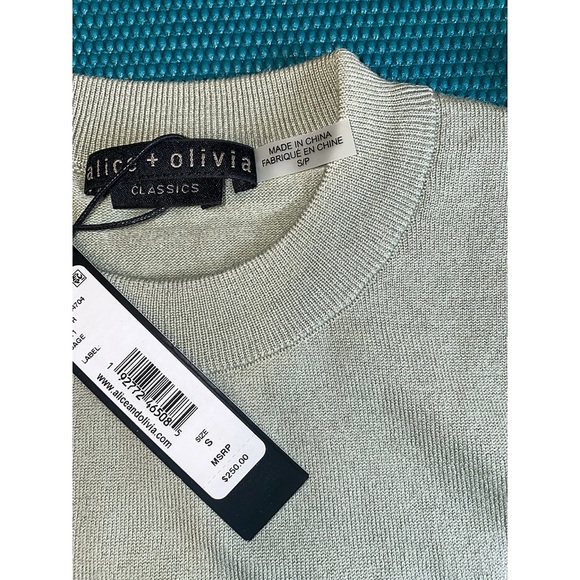 Alice + Olivia Luna Wool Blend Sage Green Cropped Pullover Sweater Top - Picture 12 of 16